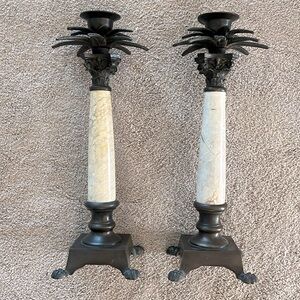 15-1/2” tall palmetto candle holder. Cast iron top and base/marble center.